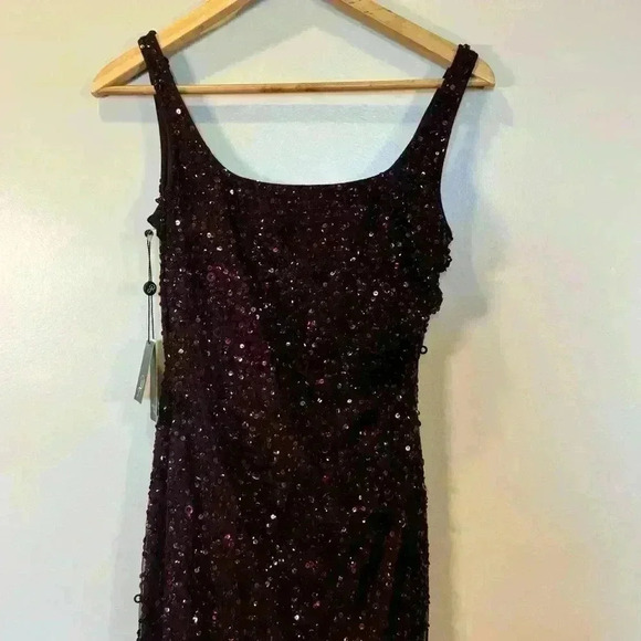 Adrianna Papell Sparkly Sequin Gown Slit Midnight Plum BRAND NEW TAGS - Picture 3 of 15